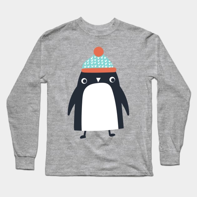 Beanie Penguin Long Sleeve T-Shirt by JunkyDotCom